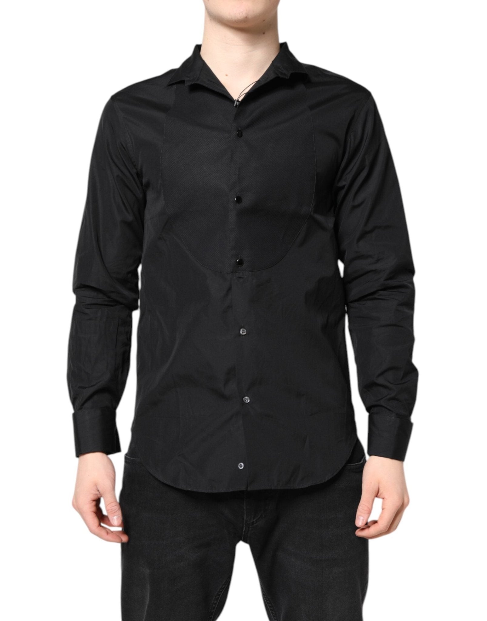 Emporio Armani Black Cotton Long Sleeves Men Formal Dress Shirt - RIMODA