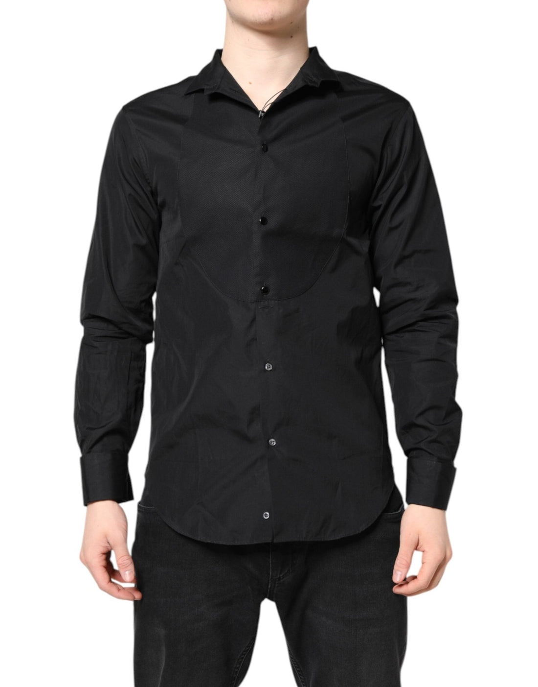 Emporio Armani Black Cotton Long Sleeves Men Formal Dress Shirt - RIMODA