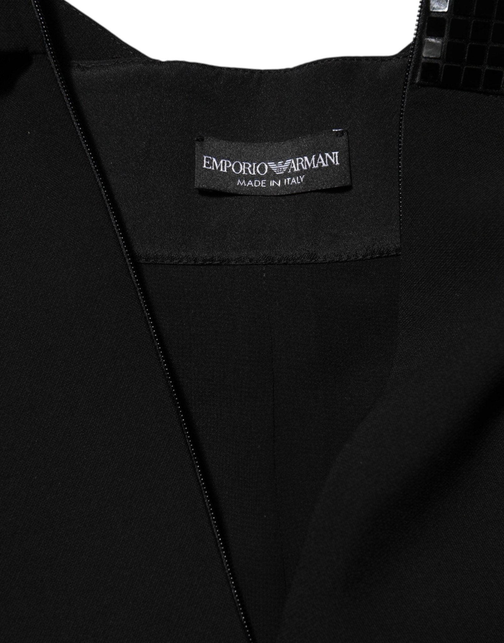Emporio Armani Black Sheer Sleeve Belted V-Neck Mini Dress - RIMODA