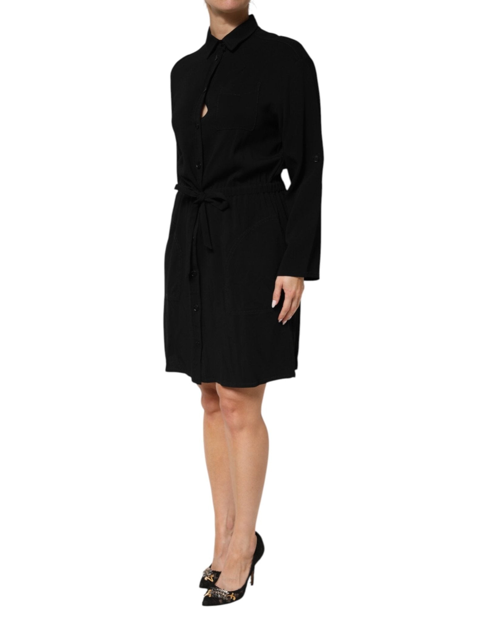 Emporio Armani Black Viscose Blend Shirt Style Belted Dress - RIMODA