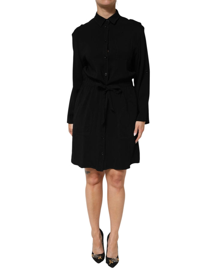 Emporio Armani Black Viscose Blend Shirt Style Belted Dress - RIMODA