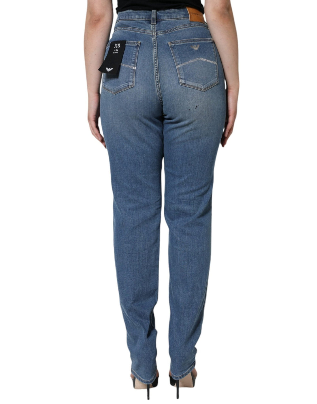 Emporio Armani Blue Washed High Waisted Skinny Women Denim Jeans - RIMODA