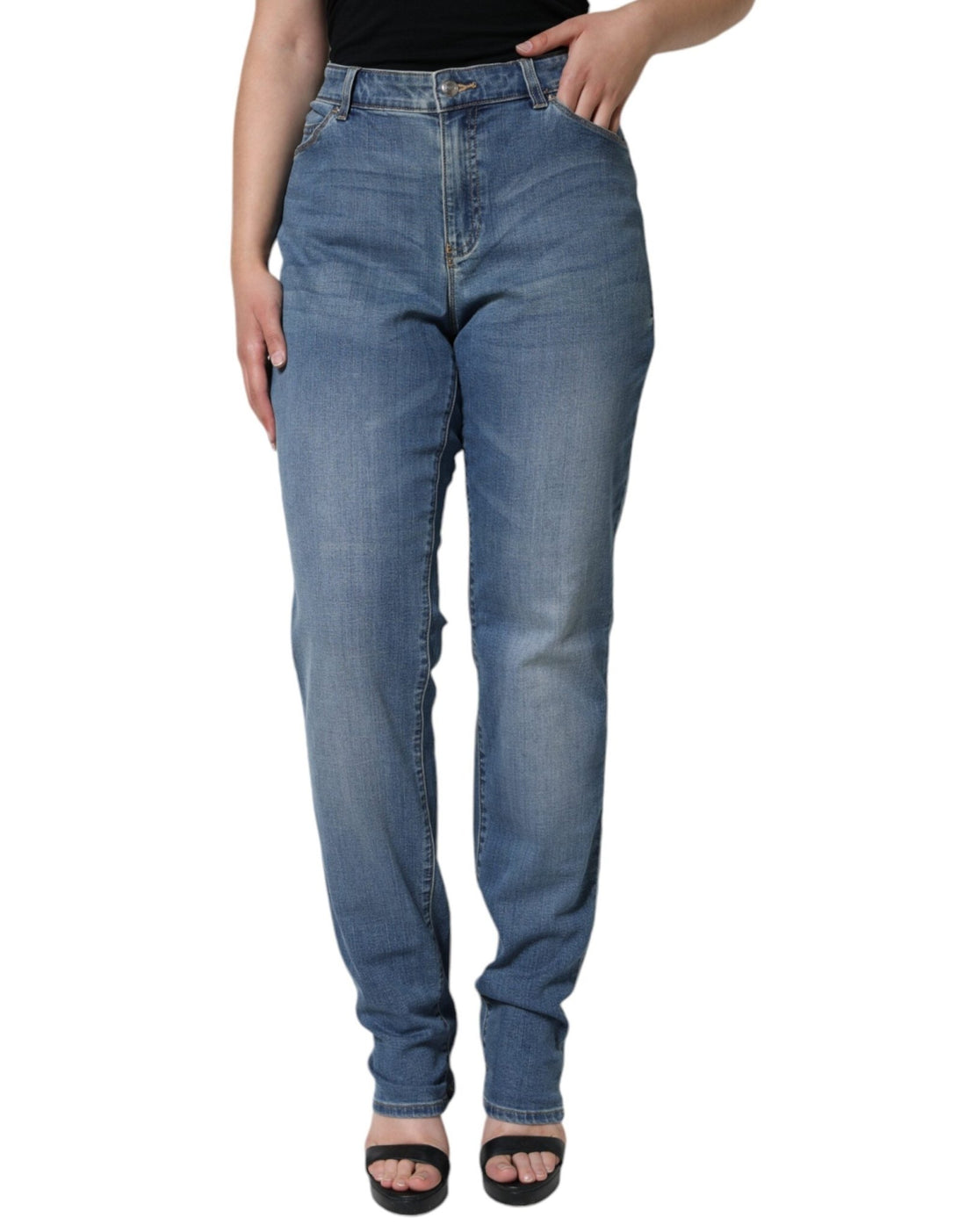 Emporio Armani Blue Washed High Waisted Skinny Women Denim Jeans - RIMODA