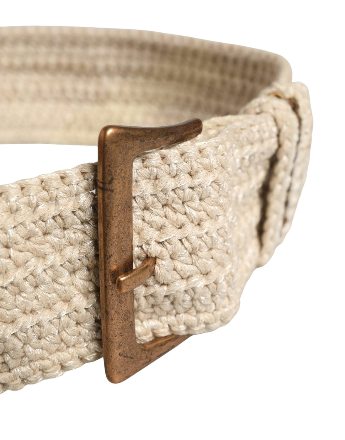 Ermanno Scervino Beige Woven Vintage Metal Buckle Waist Belt - RIMODA