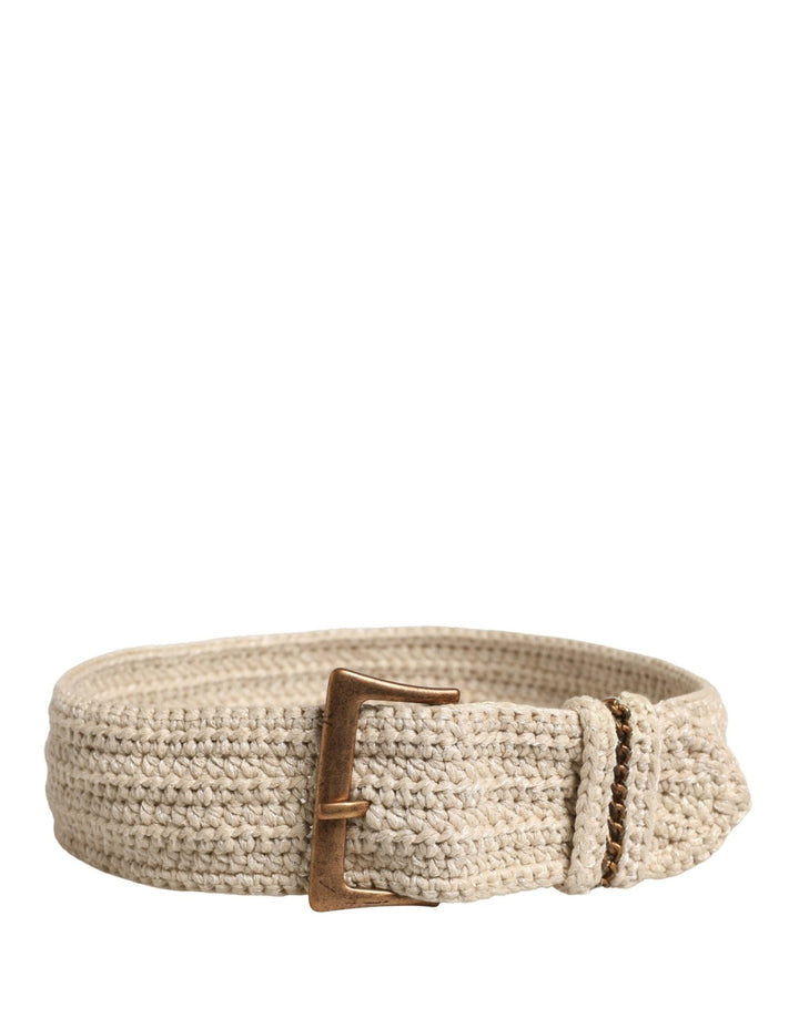 Ermanno Scervino Beige Woven Vintage Metal Buckle Waist Belt - RIMODA