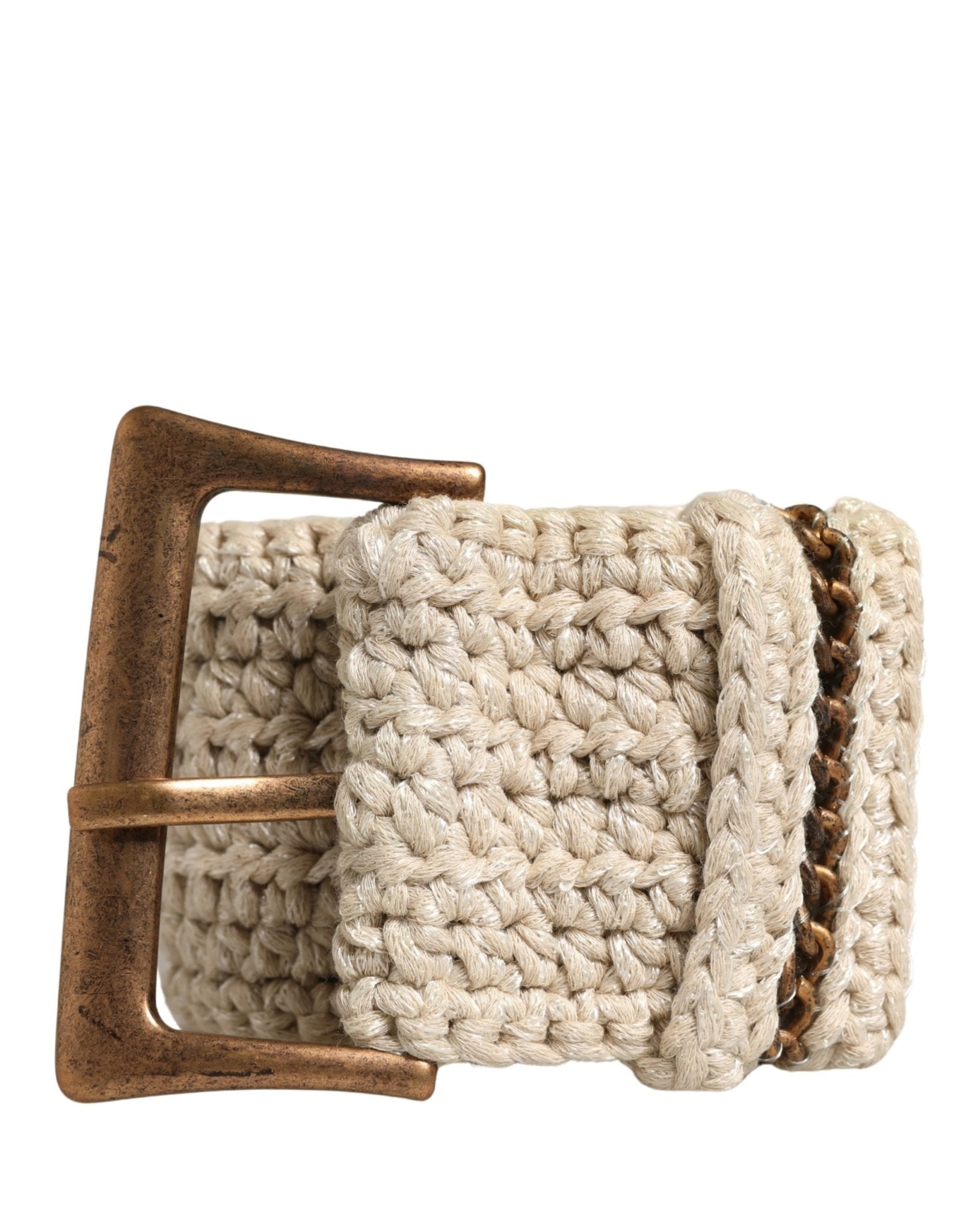 Ermanno Scervino Beige Woven Vintage Metal Buckle Waist Belt - RIMODA