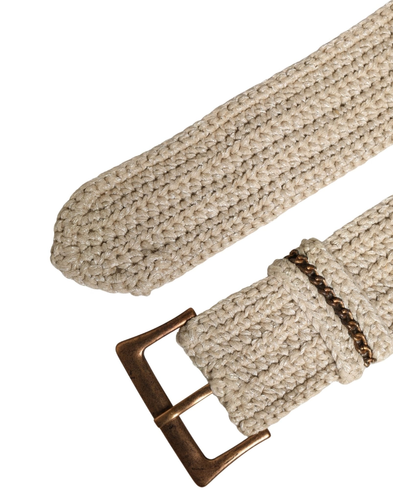 Ermanno Scervino Beige Woven Vintage Metal Buckle Waist Belt - RIMODA