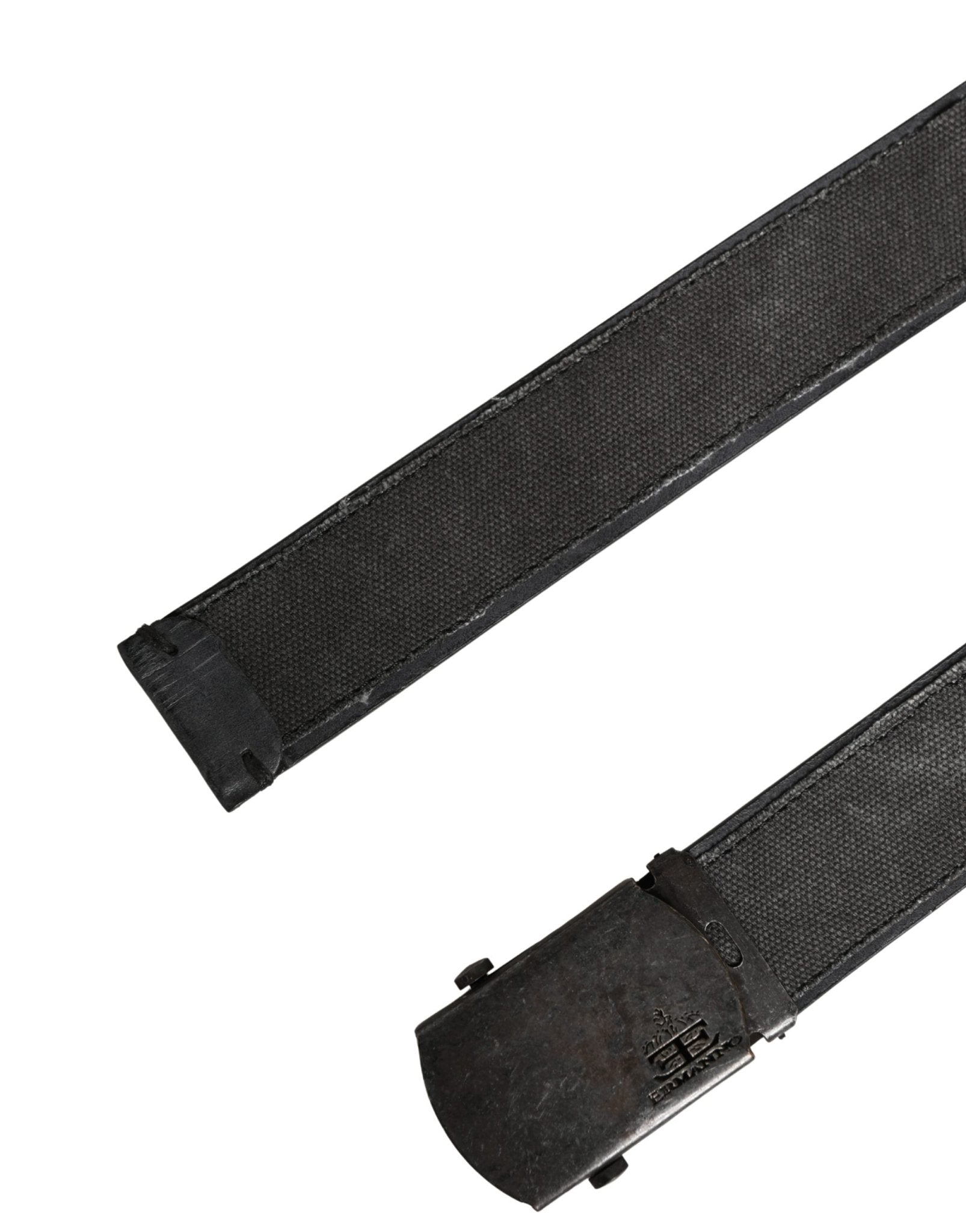 Ermanno Scervino Black Leather Cotton Logo Metal Buckle Belt - RIMODA