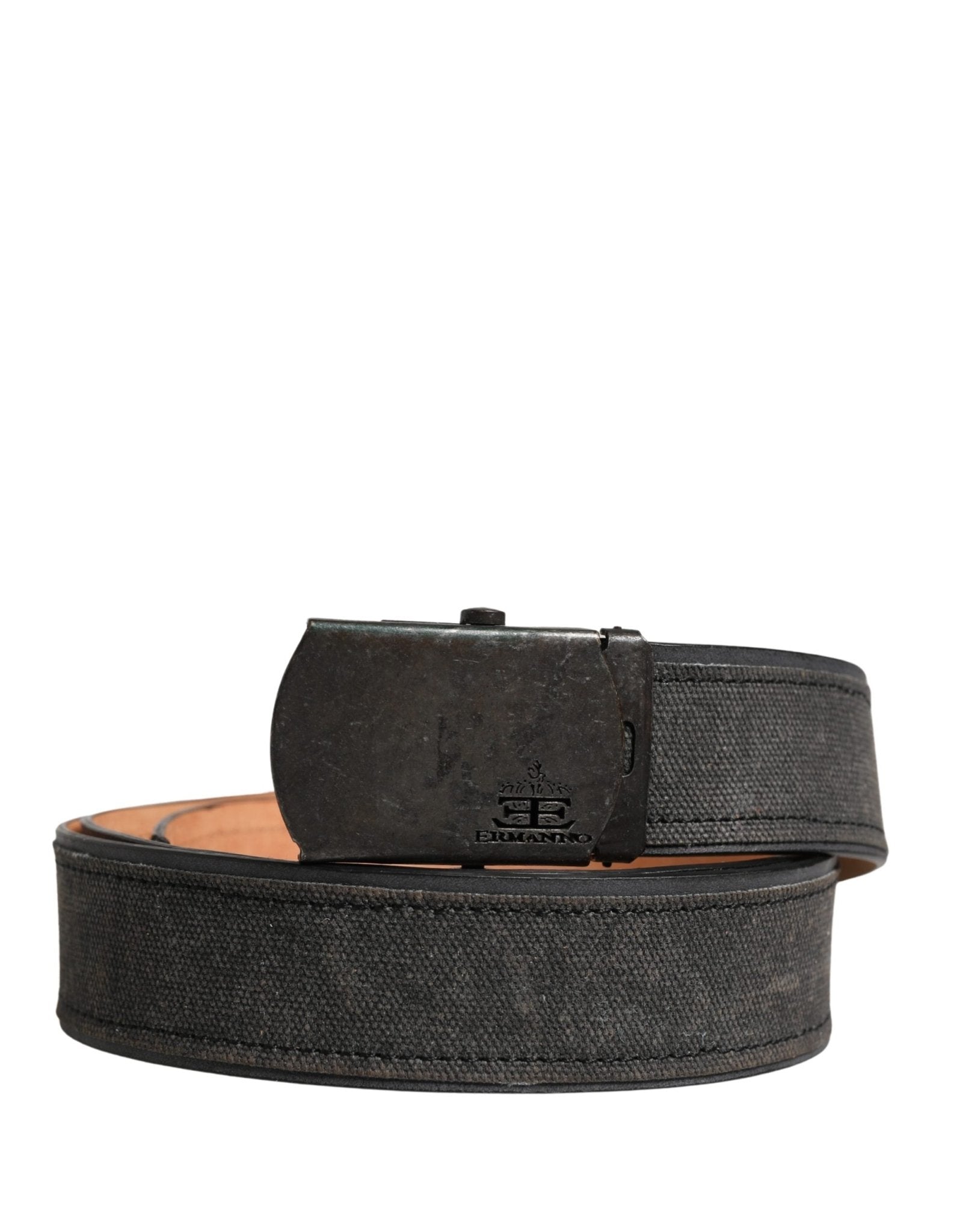 Ermanno Scervino Black Leather Cotton Logo Metal Buckle Belt - RIMODA
