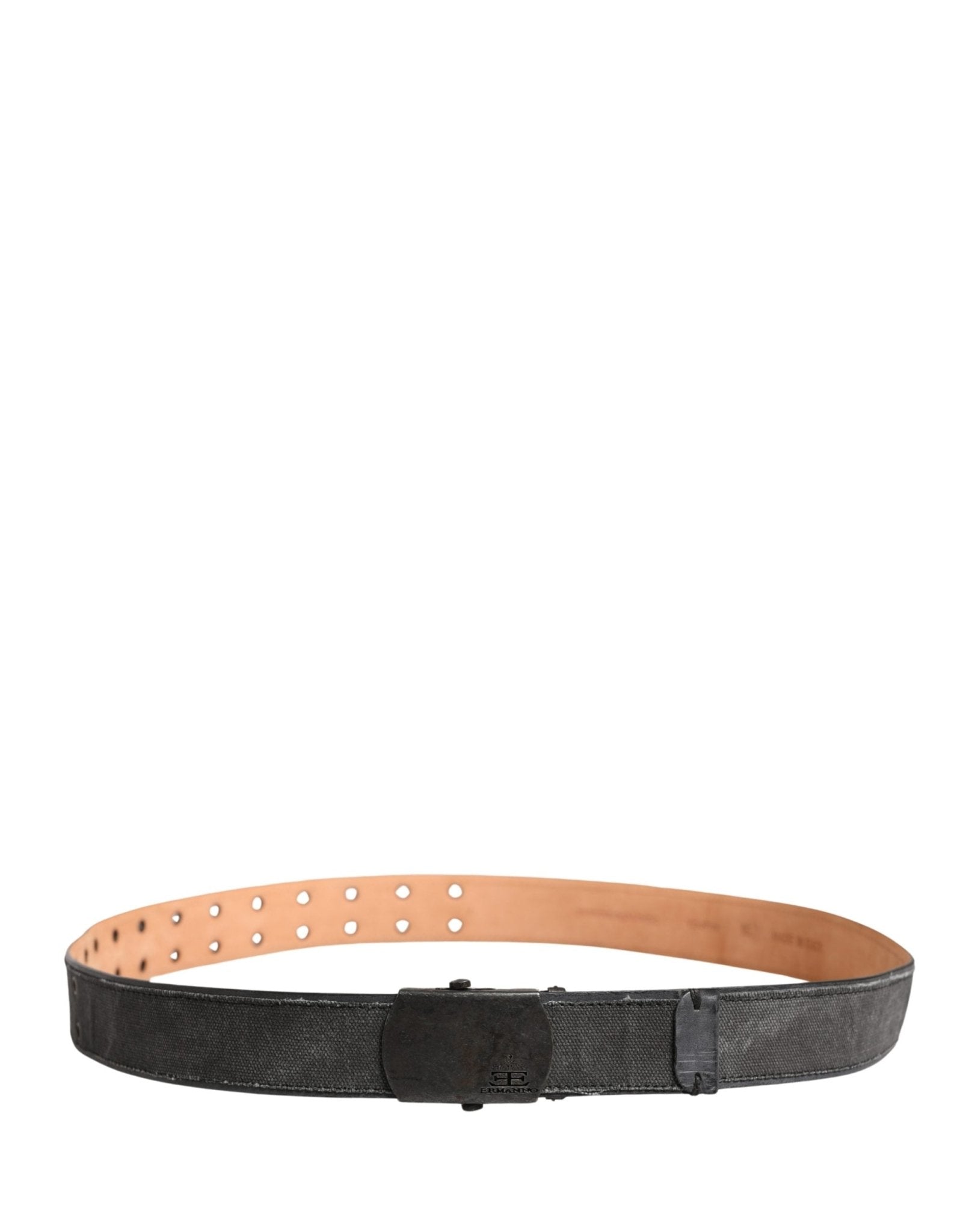 Ermanno Scervino Black Leather Cotton Logo Metal Buckle Belt - RIMODA