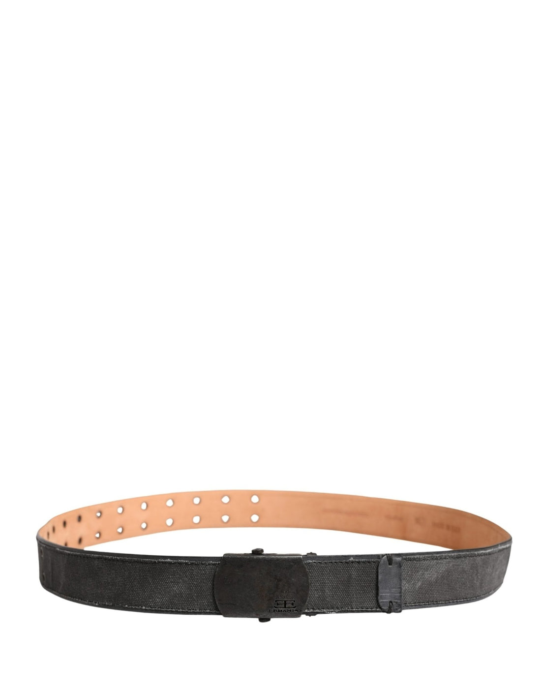 Ermanno Scervino Black Leather Cotton Logo Metal Buckle Belt - RIMODA