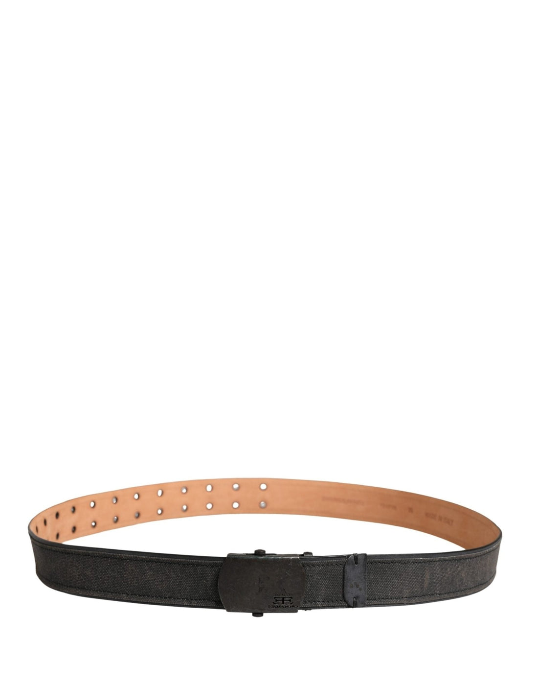 Ermanno Scervino Black Leather Cotton Logo Metal Buckle Belt - RIMODA