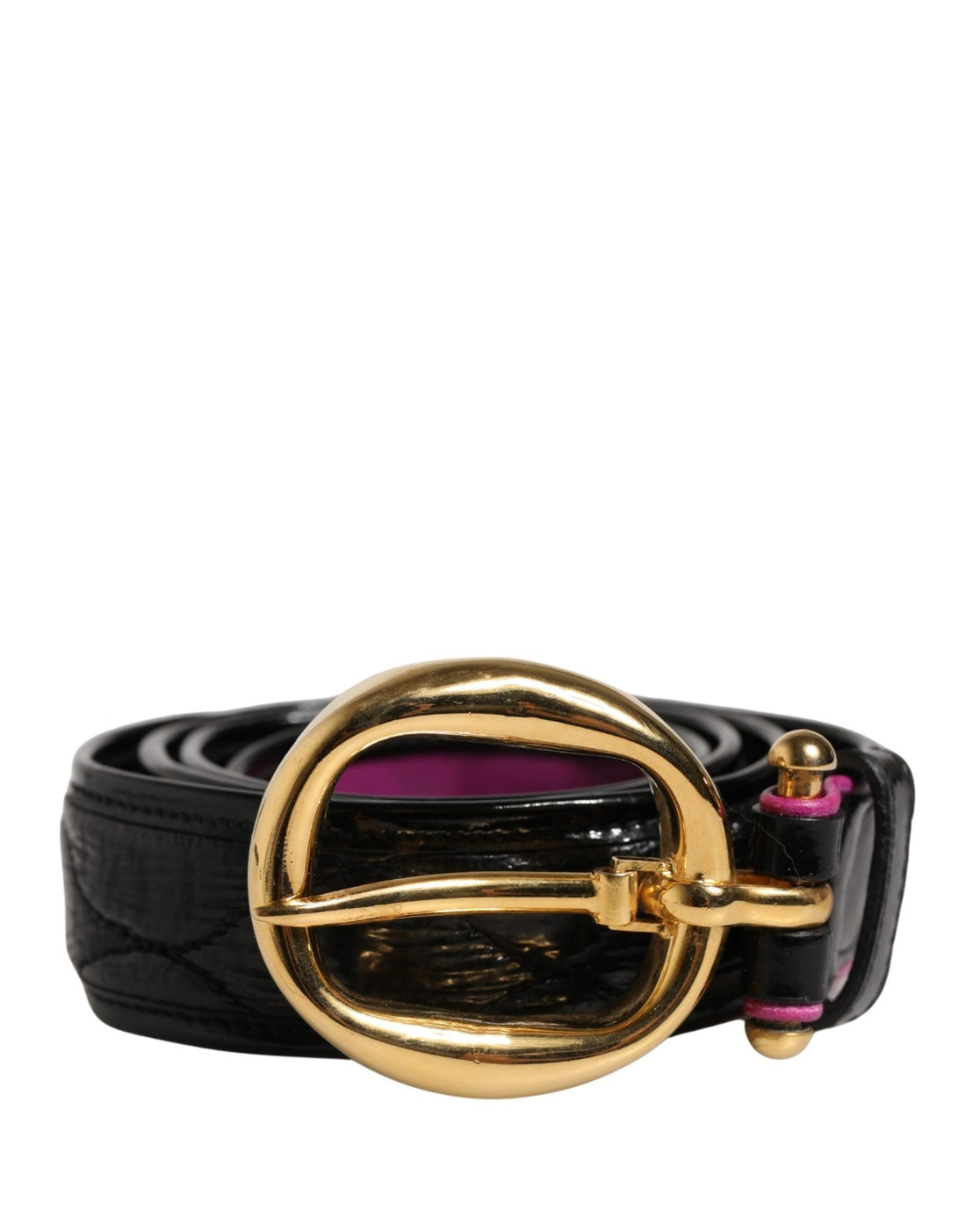Ermanno Scervino Black Leather Gold Round Buckle Waist Belt - RIMODA