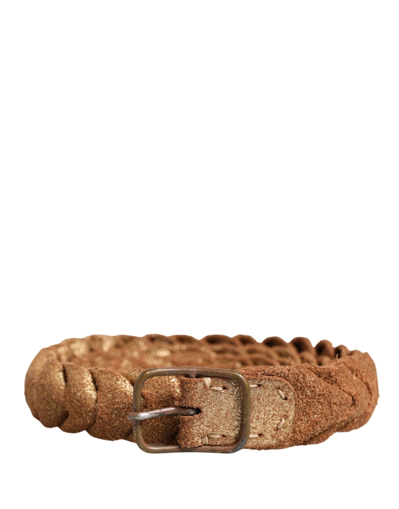 Ermanno Scervino Brown Leather Braided Metal Buckle Belt - RIMODA