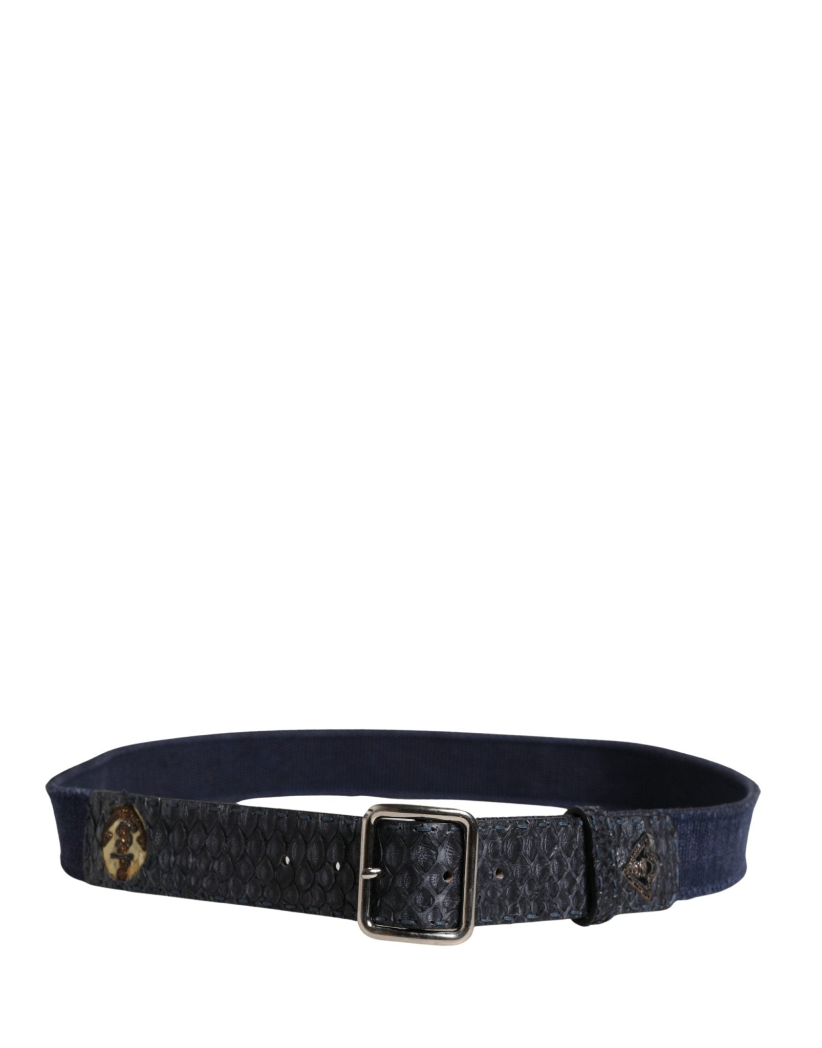 Ermanno Scervino Dark Blue Canvas Silver Metal Buckle Belt - RIMODA
