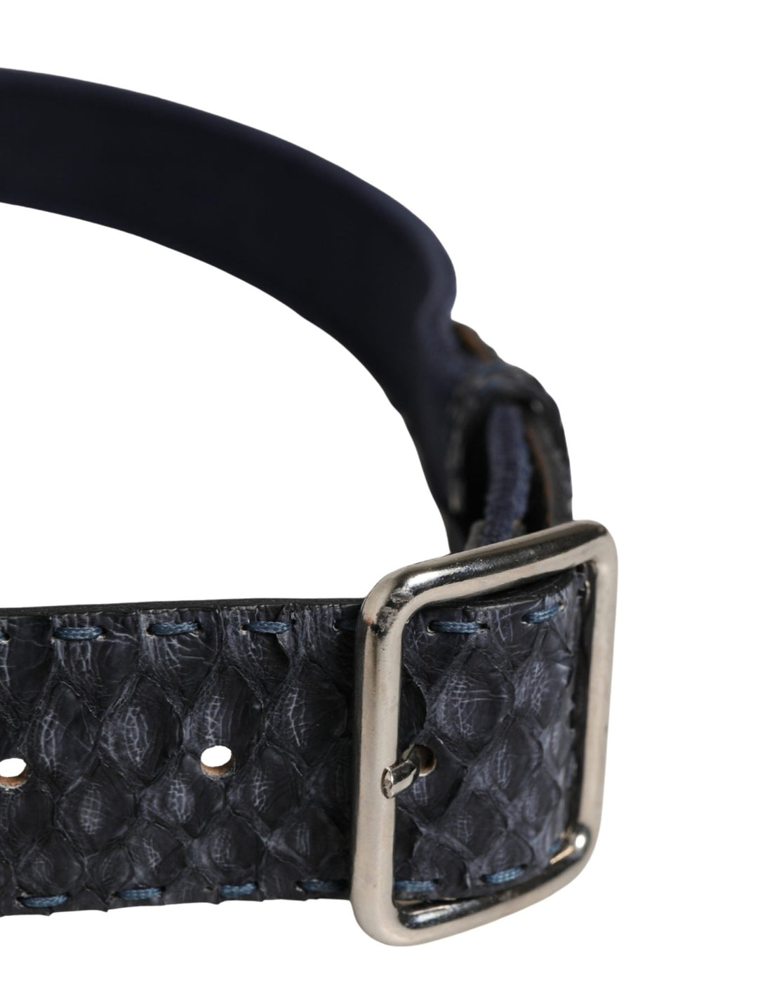 Ermanno Scervino Dark Blue Canvas Silver Metal Buckle Belt - RIMODA