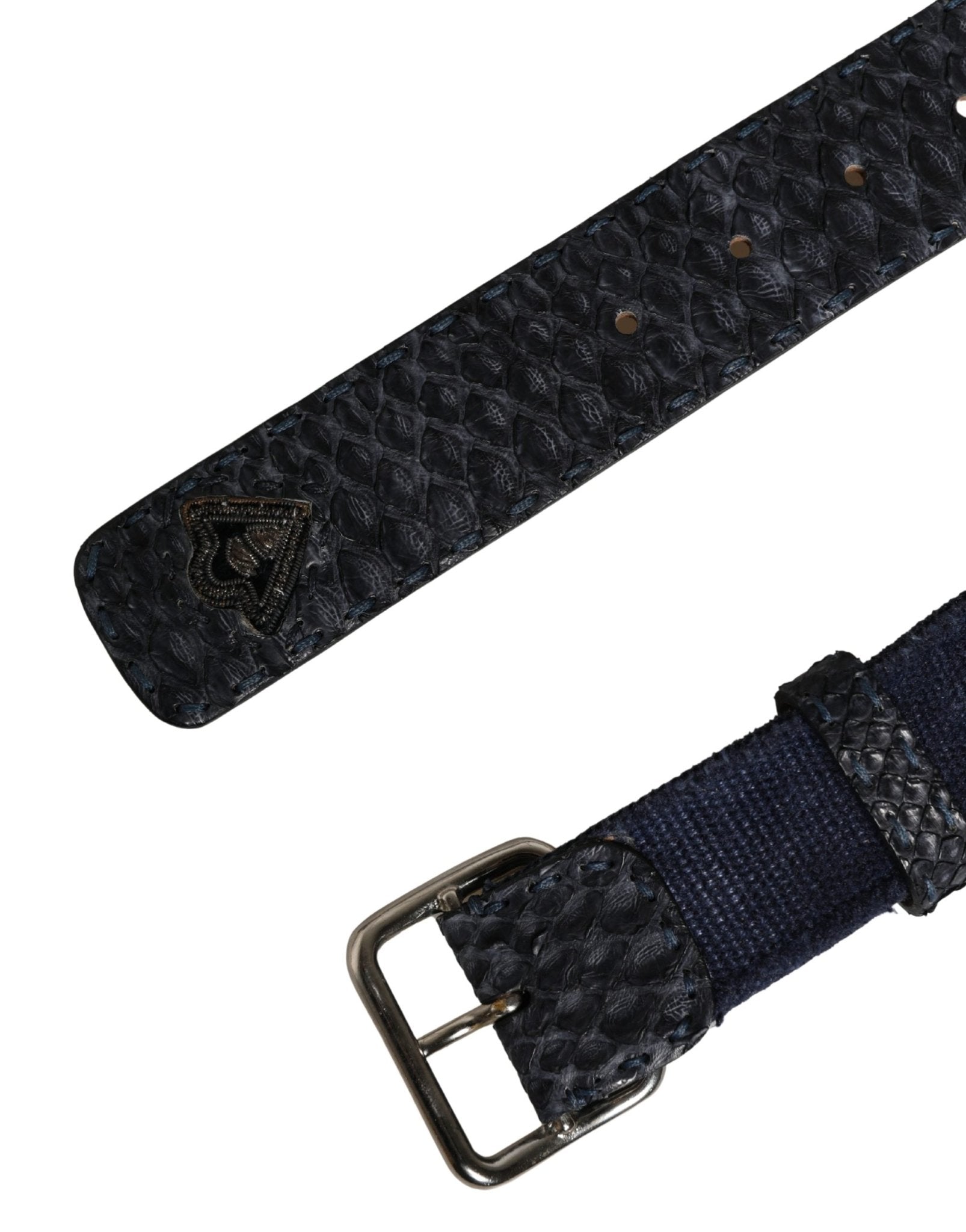 Ermanno Scervino Dark Blue Canvas Silver Metal Buckle Belt - RIMODA