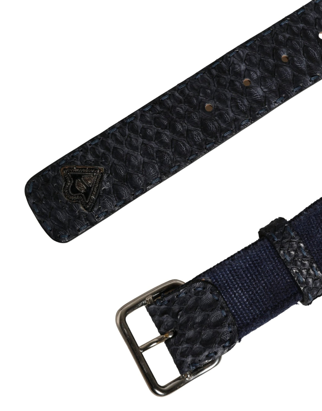 Ermanno Scervino Dark Blue Canvas Silver Metal Buckle Belt - RIMODA