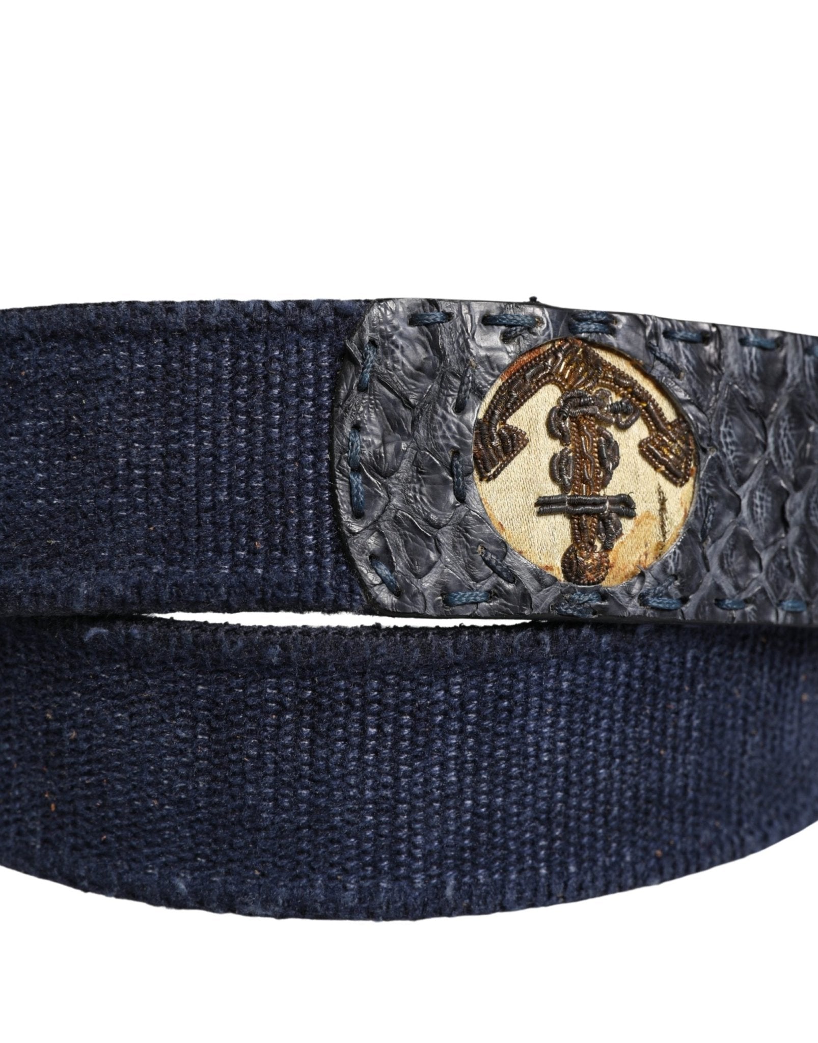 Ermanno Scervino Dark Blue Canvas Silver Metal Buckle Belt - RIMODA