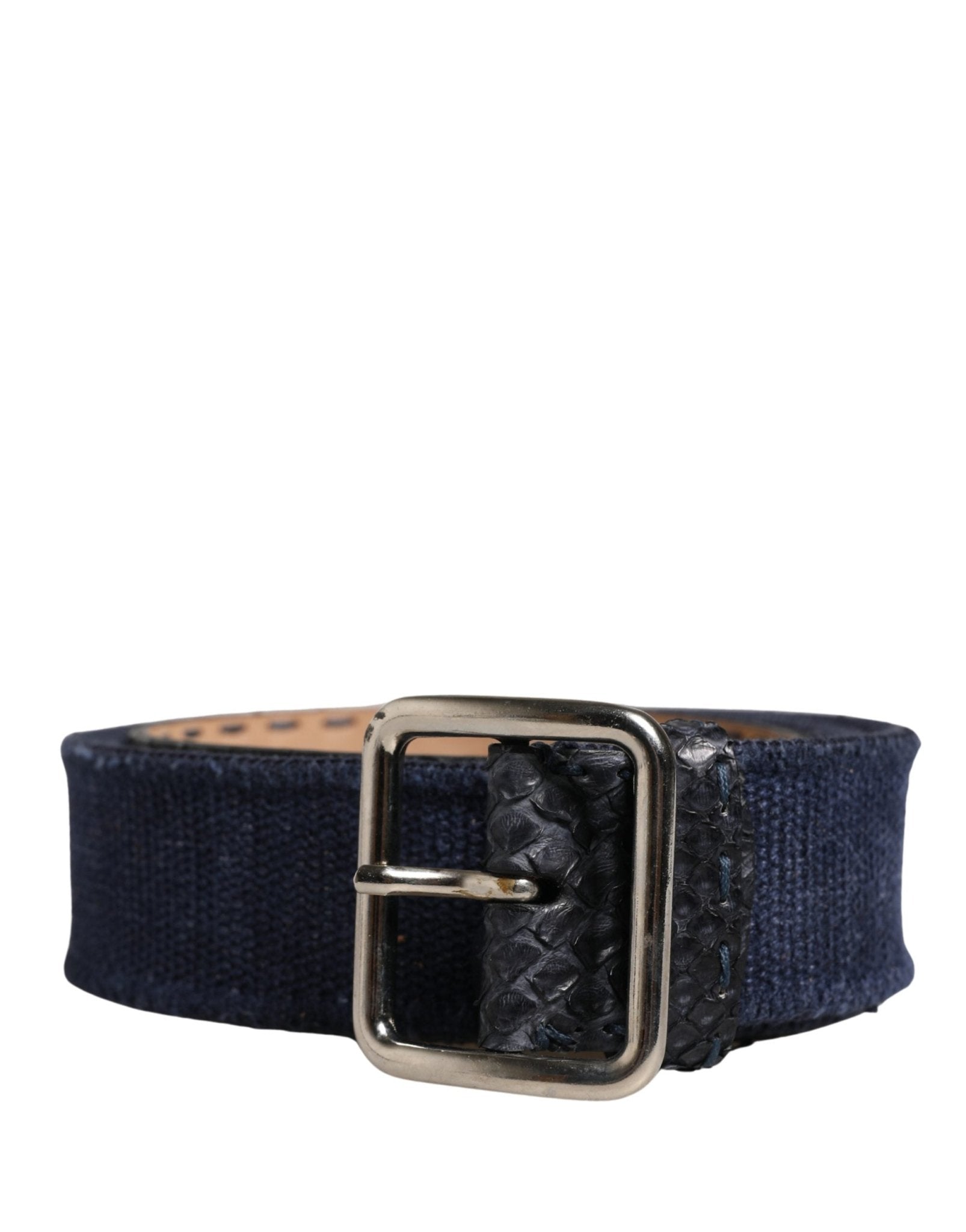 Ermanno Scervino Dark Blue Canvas Silver Metal Buckle Belt - RIMODA