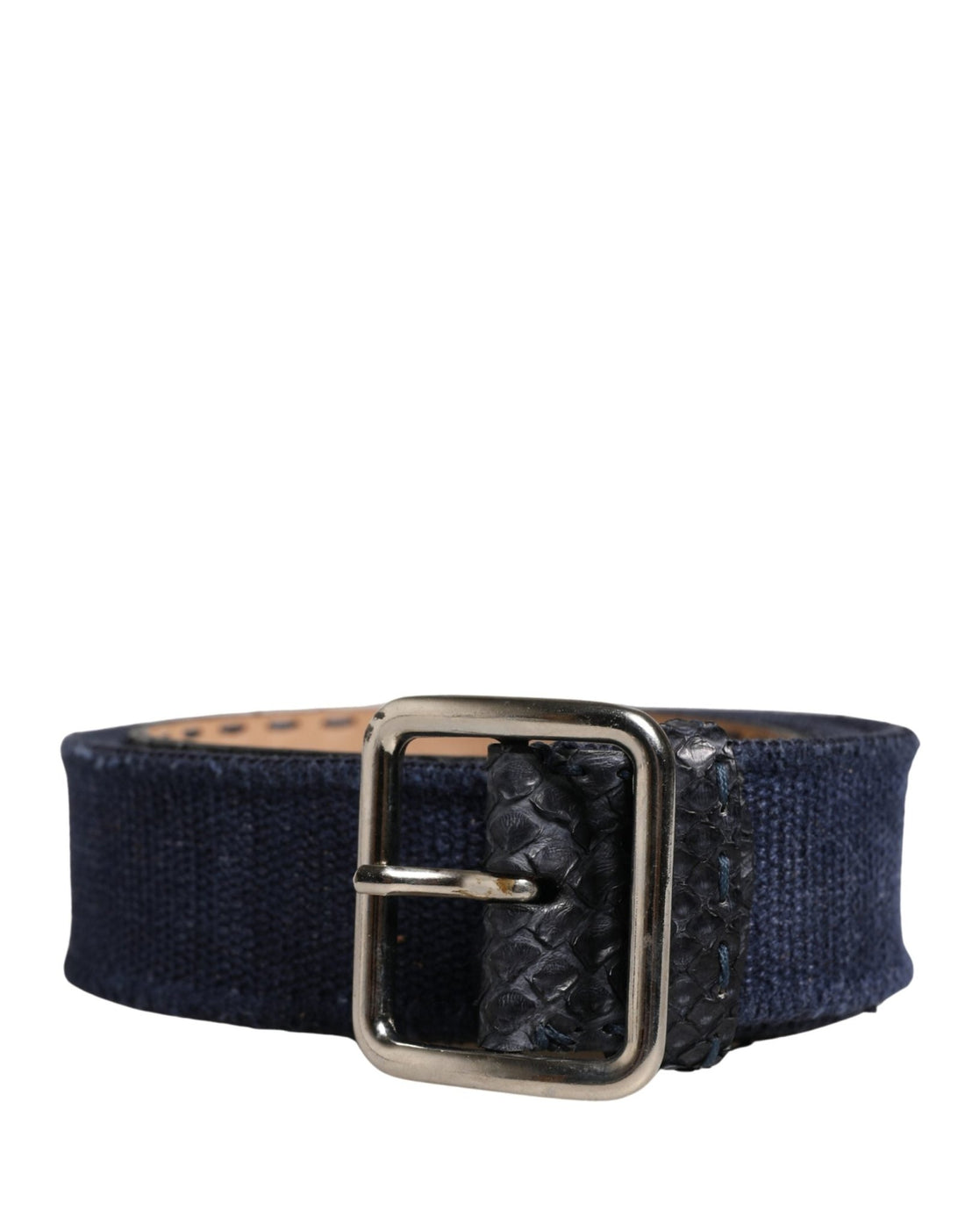 Ermanno Scervino Dark Blue Canvas Silver Metal Buckle Belt - RIMODA
