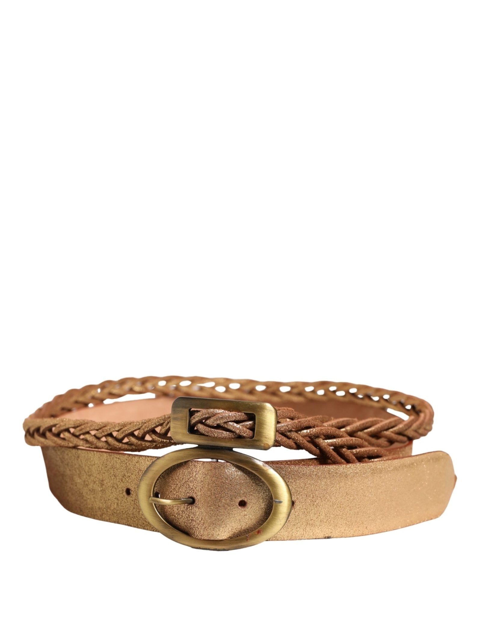 Ermanno Scervino Gold Leather Braided Metal Buckle Belt - RIMODA
