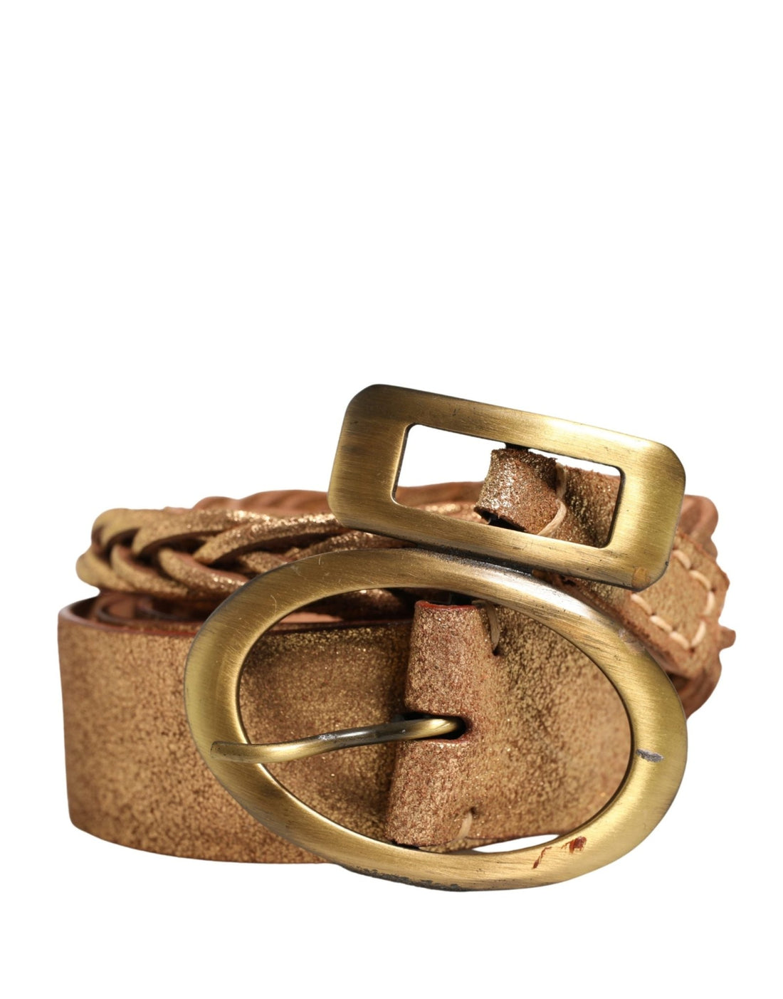 Ermanno Scervino Gold Leather Braided Metal Buckle Belt - RIMODA