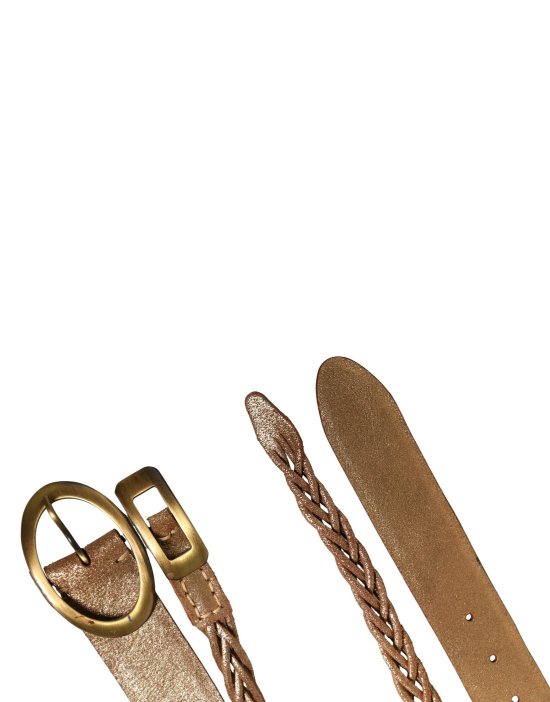 Ermanno Scervino Gold Leather Braided Metal Buckle Belt - RIMODA