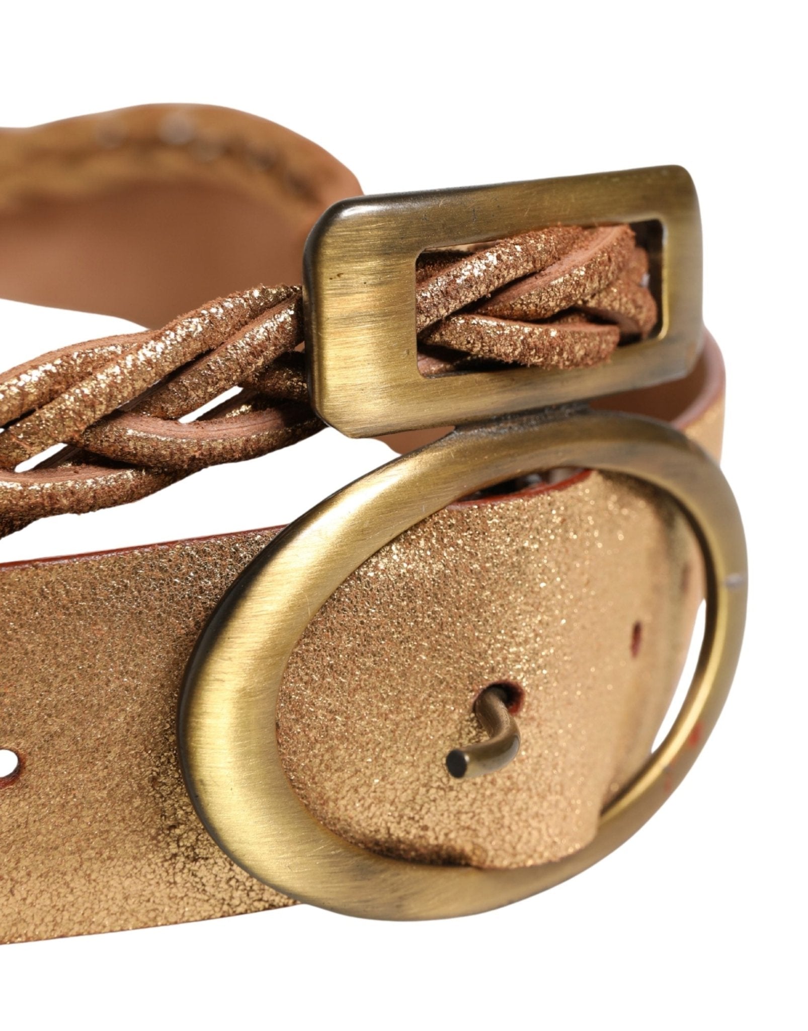 Ermanno Scervino Gold Leather Braided Metal Buckle Belt - RIMODA