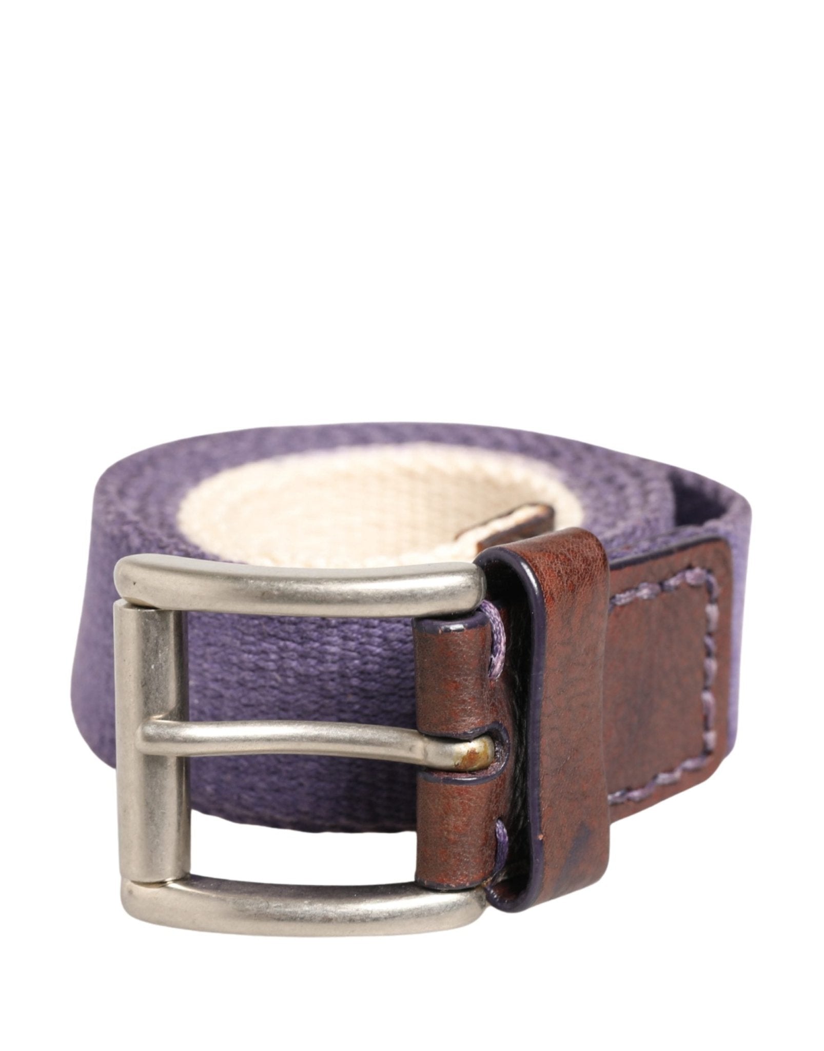 Ermanno Scervino Men Purple Canvas Silver Metal Buckle Belt - RIMODA