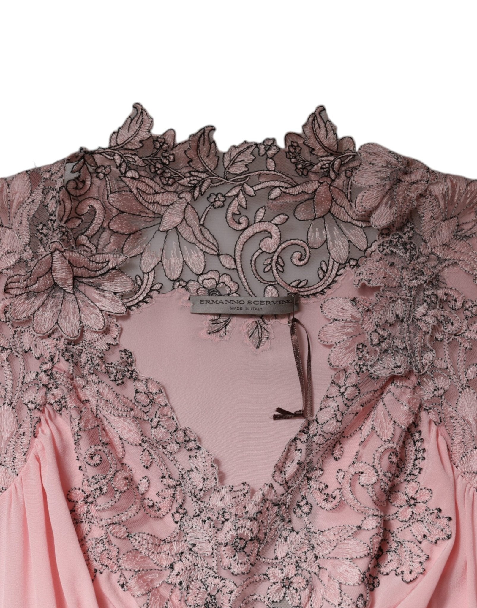 Ermanno Scervino Pink Floral Lace Short Sleeves V-neck Midi Dress - RIMODA