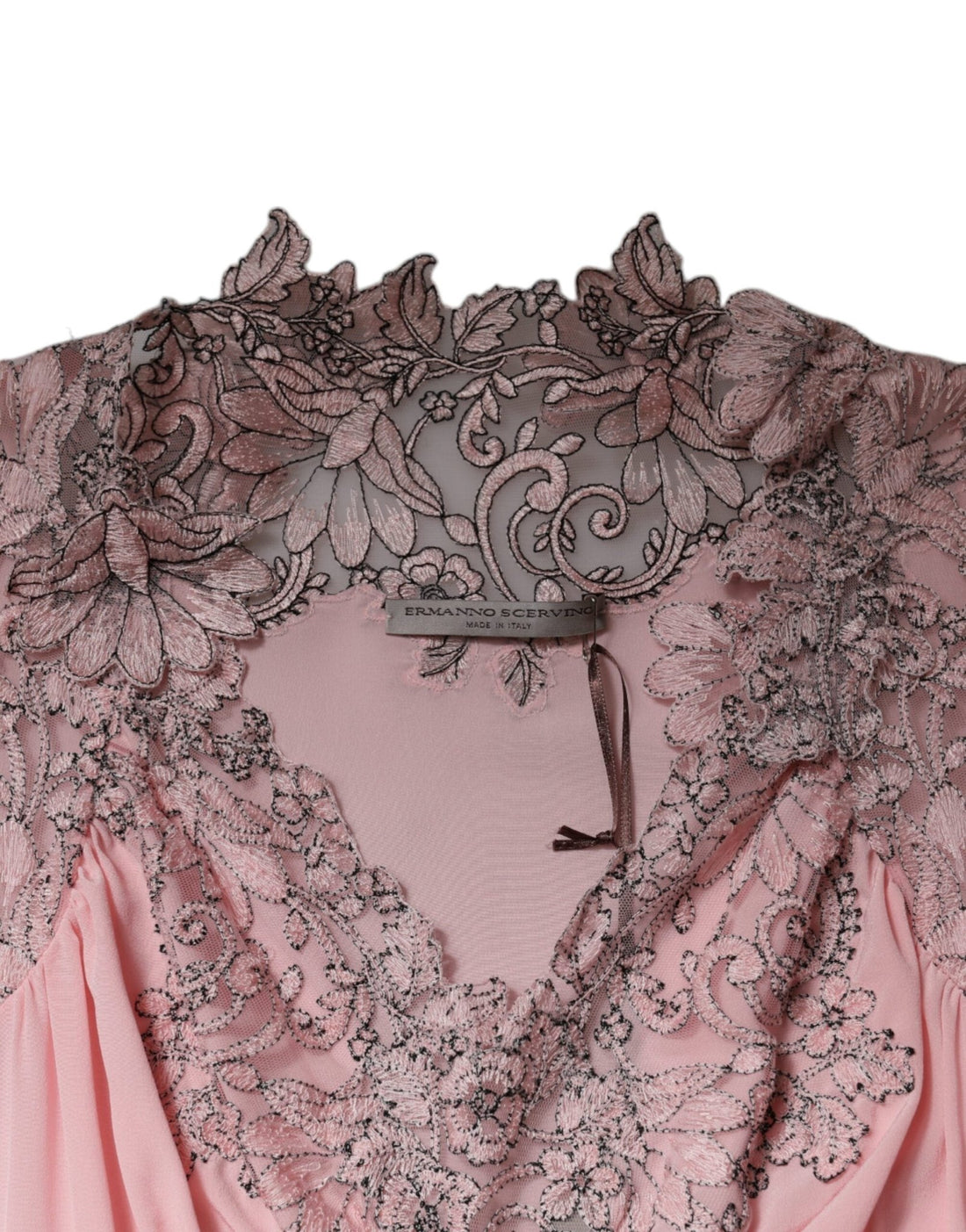 Ermanno Scervino Pink Floral Lace Short Sleeves V-neck Midi Dress - RIMODA