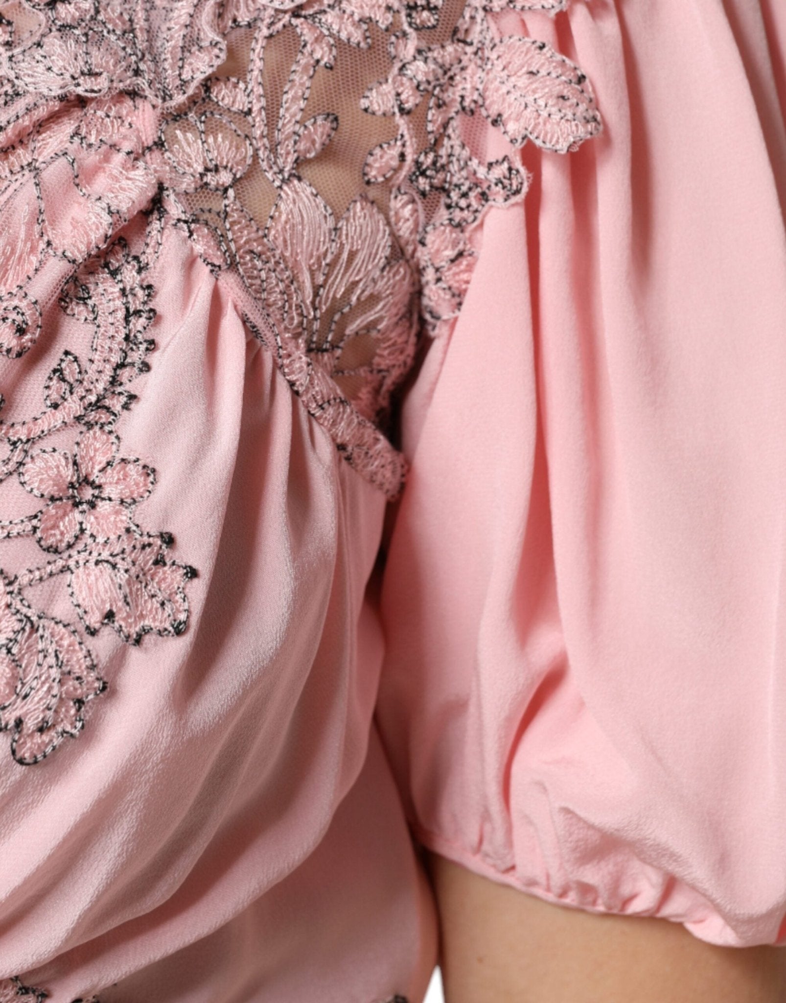 Ermanno Scervino Pink Floral Lace Short Sleeves V-neck Midi Dress - RIMODA