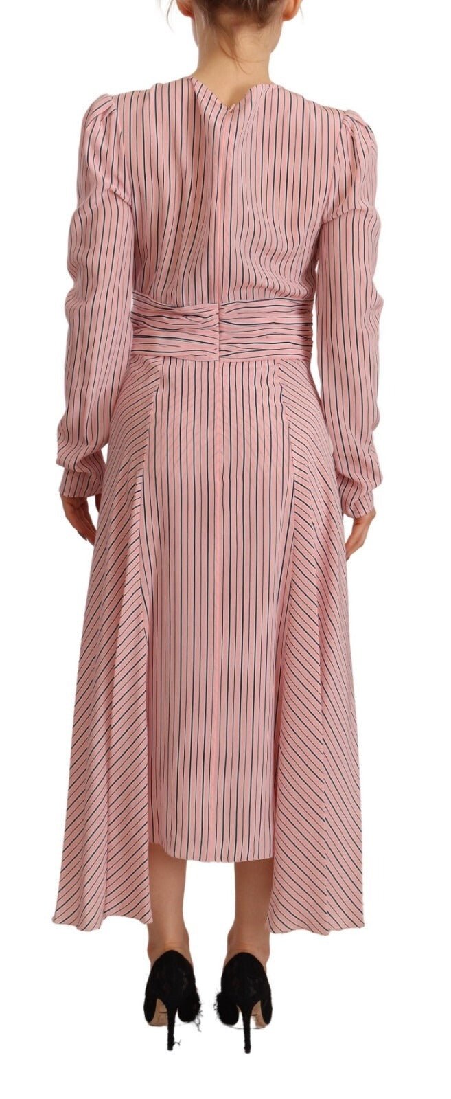 Ermanno Scervino Pink Stripes Long Sleeves Sheath Midi Dress - RIMODA