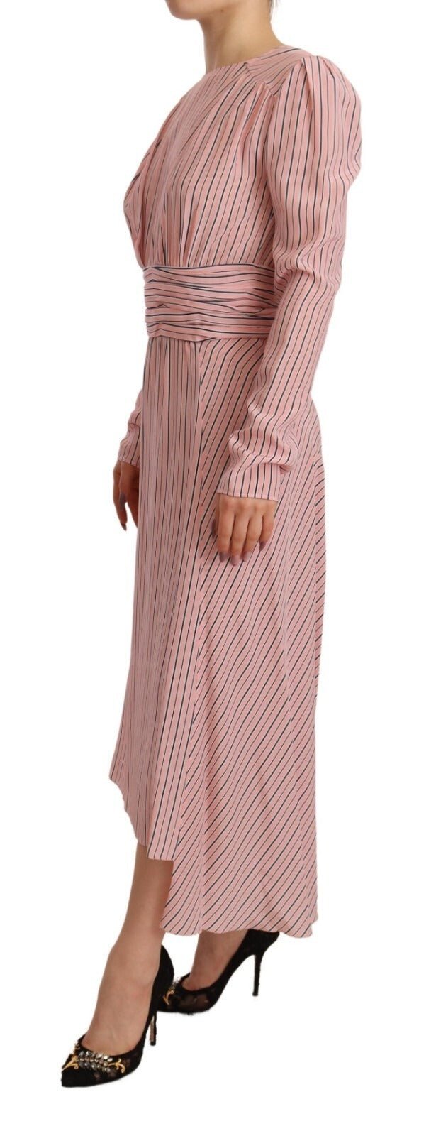 Ermanno Scervino Pink Stripes Long Sleeves Sheath Midi Dress - RIMODA