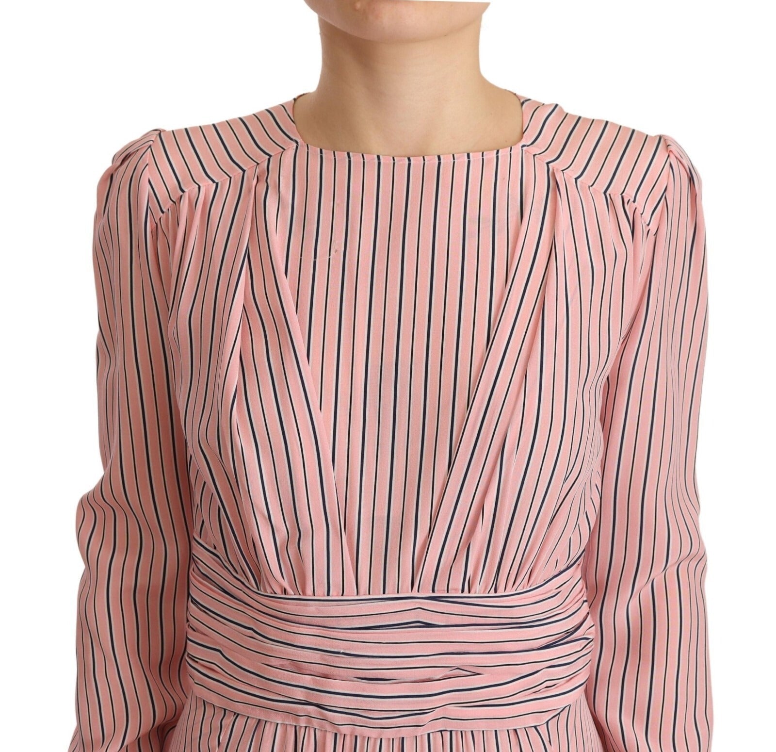 Ermanno Scervino Pink Stripes Long Sleeves Sheath Midi Dress - RIMODA