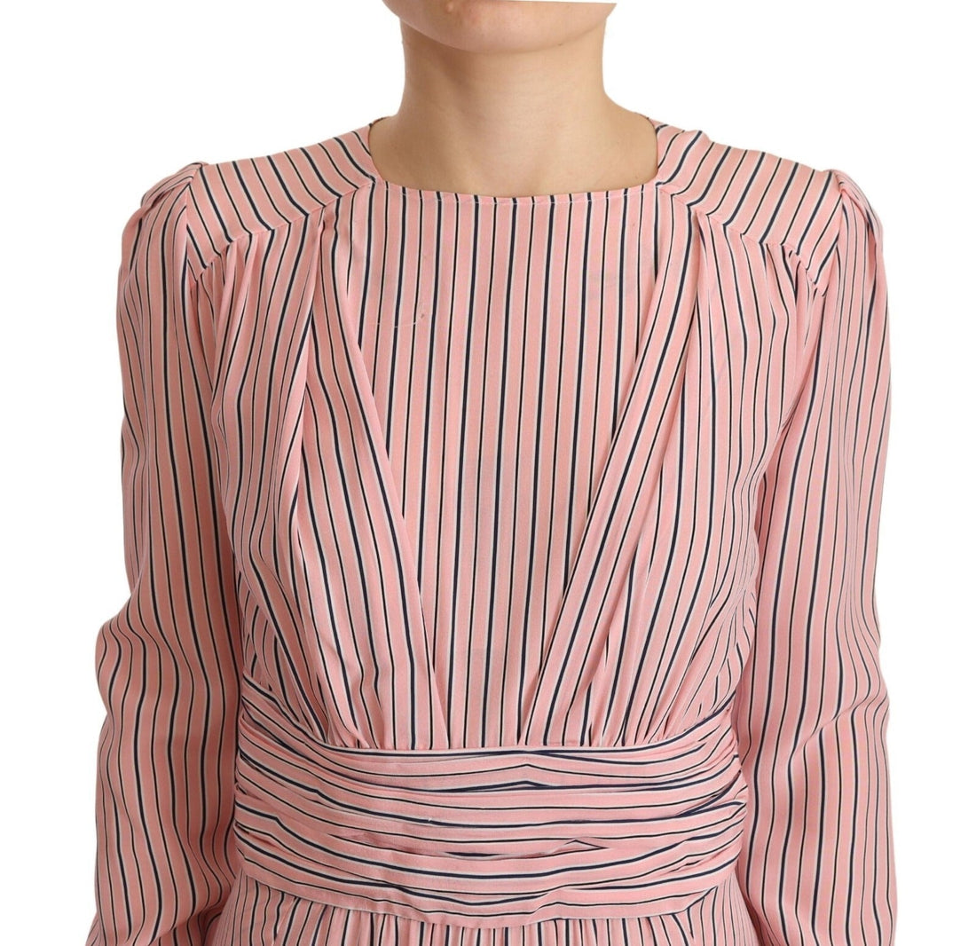 Ermanno Scervino Pink Stripes Long Sleeves Sheath Midi Dress - RIMODA
