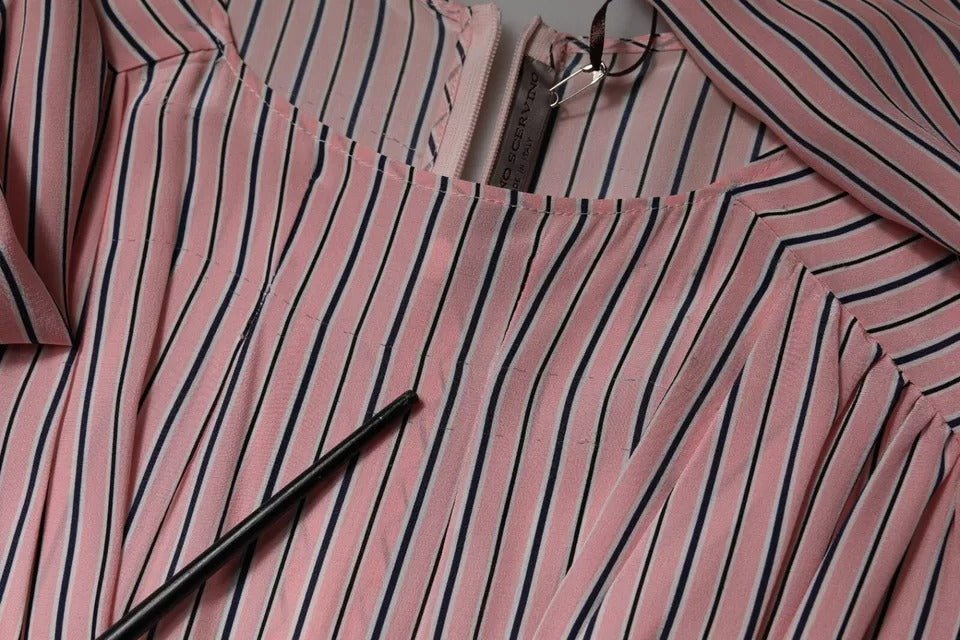 Ermanno Scervino Pink Stripes Silk Long Sleeves Midi Dress - RIMODA