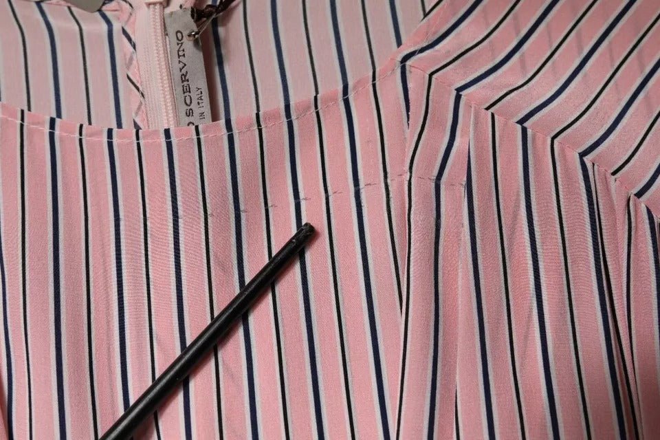 Ermanno Scervino Pink Stripes Silk Long Sleeves Midi Dress - RIMODA