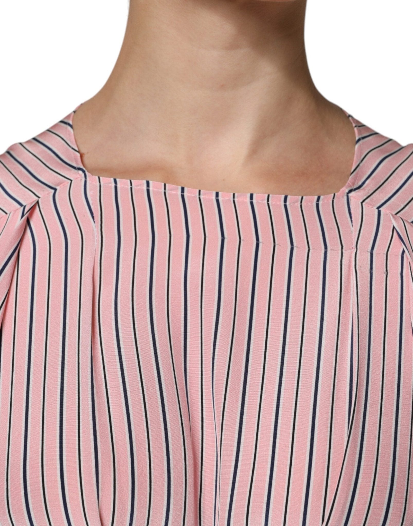 Ermanno Scervino Pink Stripes Silk Long Sleeves Midi Dress - RIMODA