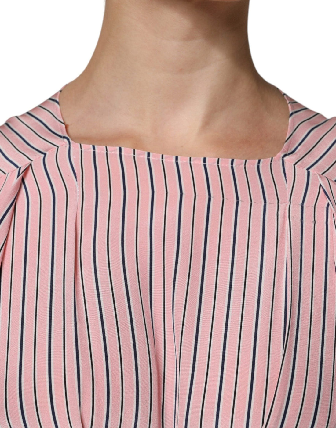 Ermanno Scervino Pink Stripes Silk Long Sleeves Midi Dress - RIMODA