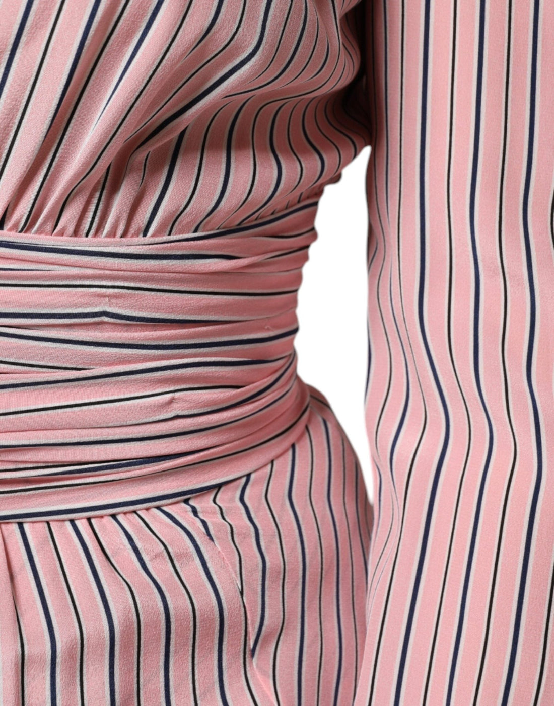 Ermanno Scervino Pink Stripes Silk Long Sleeves Midi Dress - RIMODA