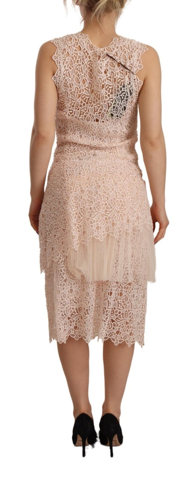 Ermanno Scervino Sheath Tiered Beige Viscose Sleeveless Midi Dress - RIMODA