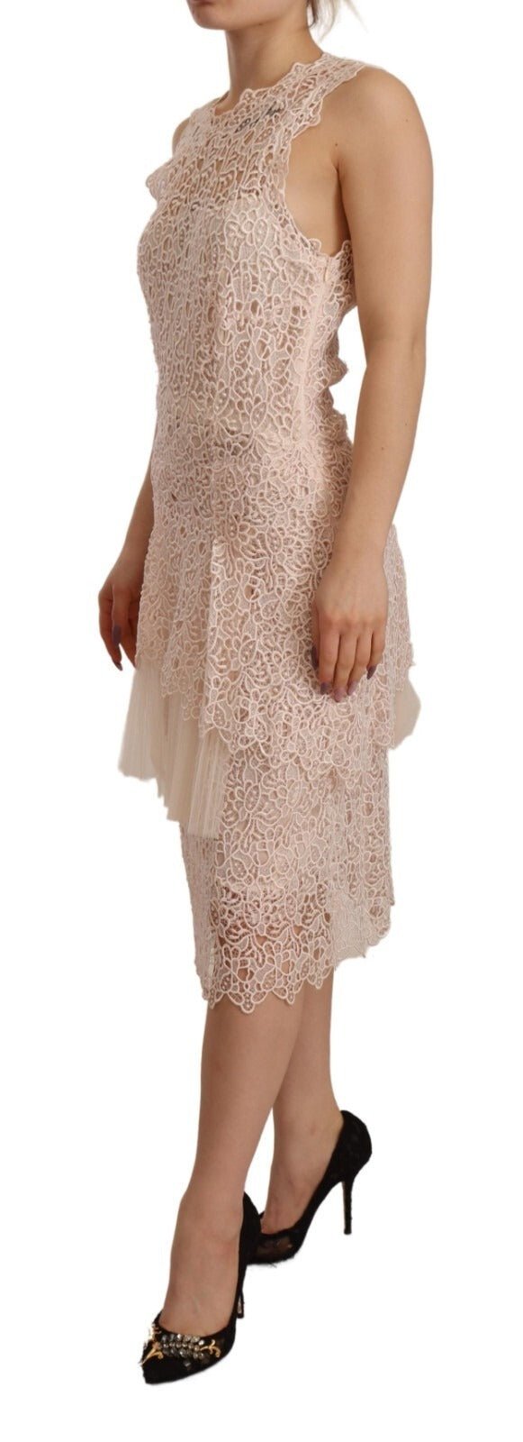 Ermanno Scervino Sheath Tiered Beige Viscose Sleeveless Midi Dress - RIMODA