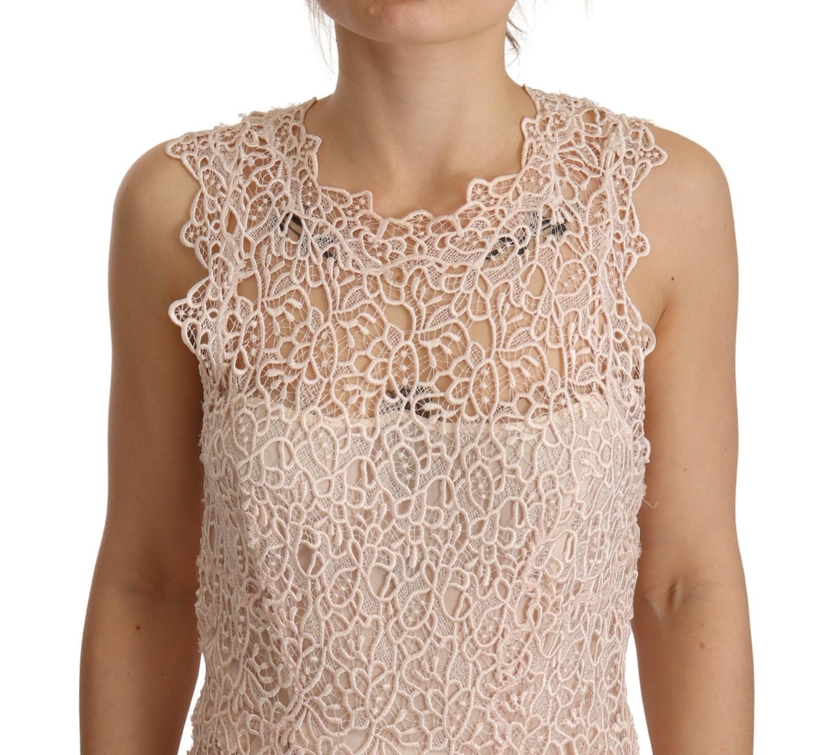Ermanno Scervino Sheath Tiered Beige Viscose Sleeveless Midi Dress - RIMODA