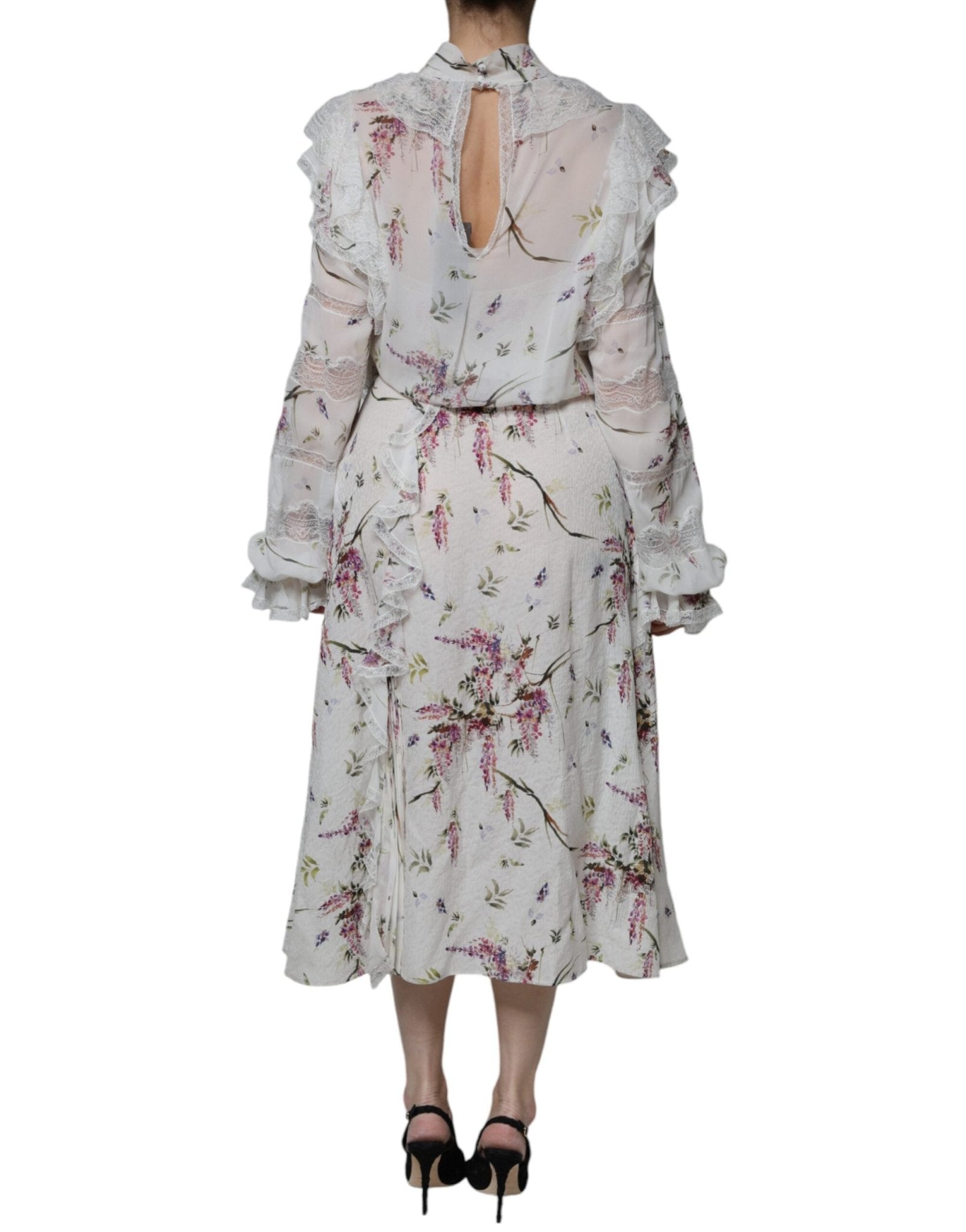 Ermanno Scervino White Floral Ruffles Lace Long Sleeves Maxi Dress - RIMODA