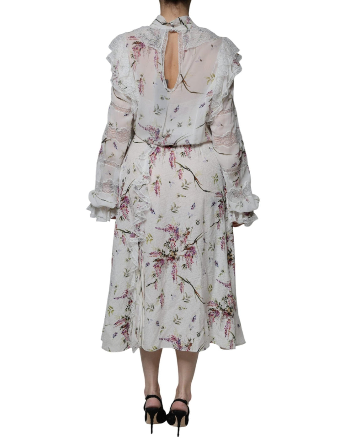 Ermanno Scervino White Floral Ruffles Lace Long Sleeves Maxi Dress - RIMODA