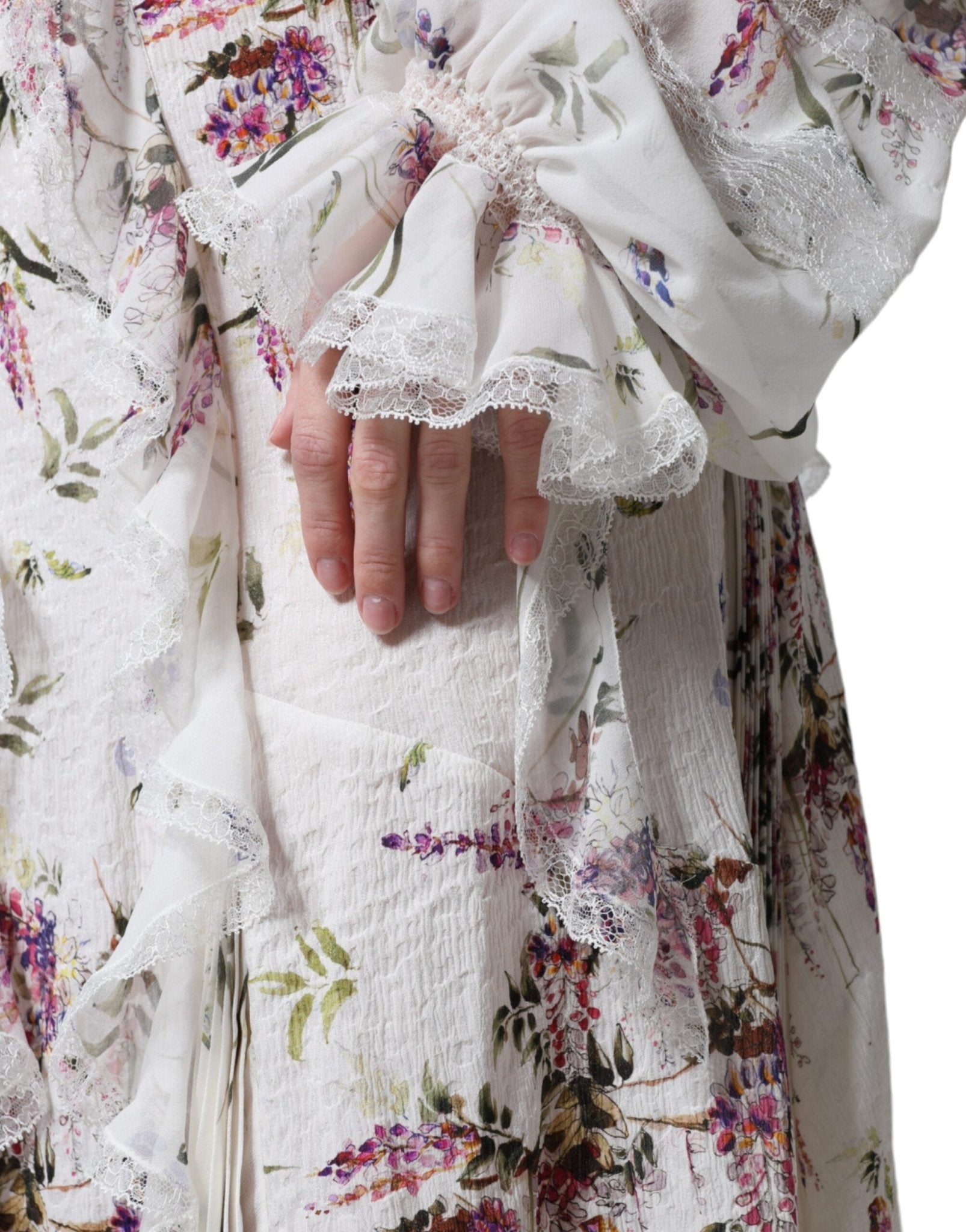 Ermanno Scervino White Floral Ruffles Lace Long Sleeves Maxi Dress - RIMODA