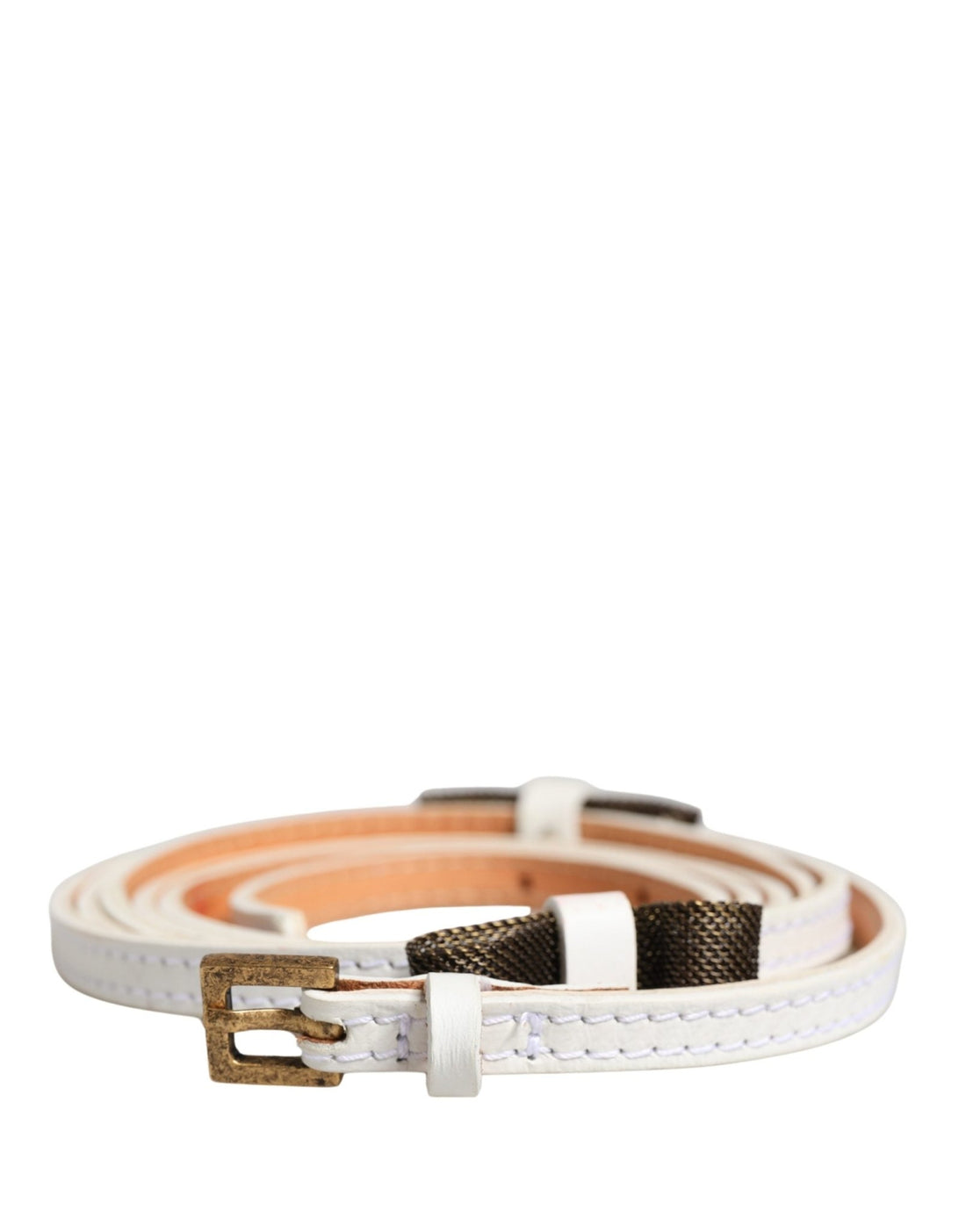 Ermanno Scervino White Leather Skinny Gold Metal Buckle Belt - RIMODA