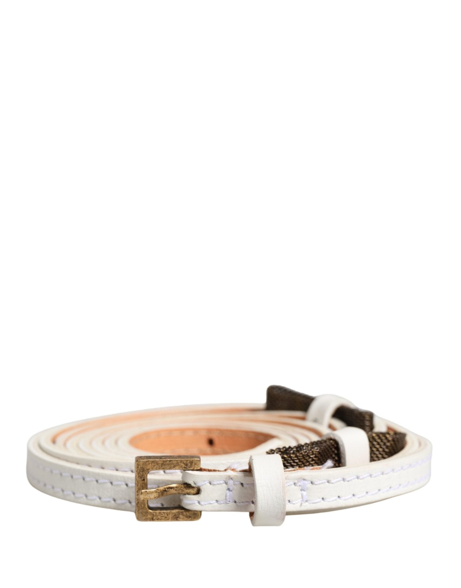 Ermanno Scervino White Leather Skinny Gold Metal Buckle Belt - RIMODA
